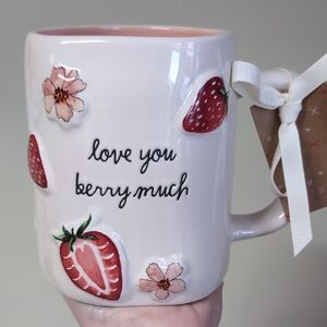Rae Dunn LOVE YOU BEERY MUCH Valentine's Day Mug, Strawberry & Floral Detail 🌸